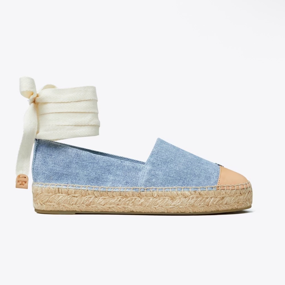 TORY BURCH Lace-up embellished leather-trimmed platform espadrilles Size 6.5 - Picture 6 of 10